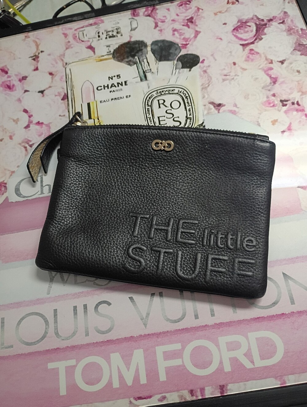 ❤️COLE HAAN The Little Stuff Black Pebbled Leather Clutch 6 x 5